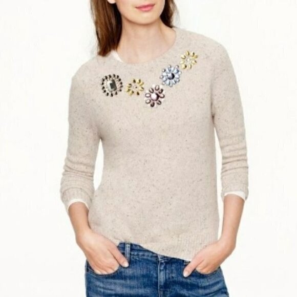 J. Crew Lambswool Donegal Sweater Colored Jewel Gem in Tan Beige Winter Size XXS - Picture 7 of 8
